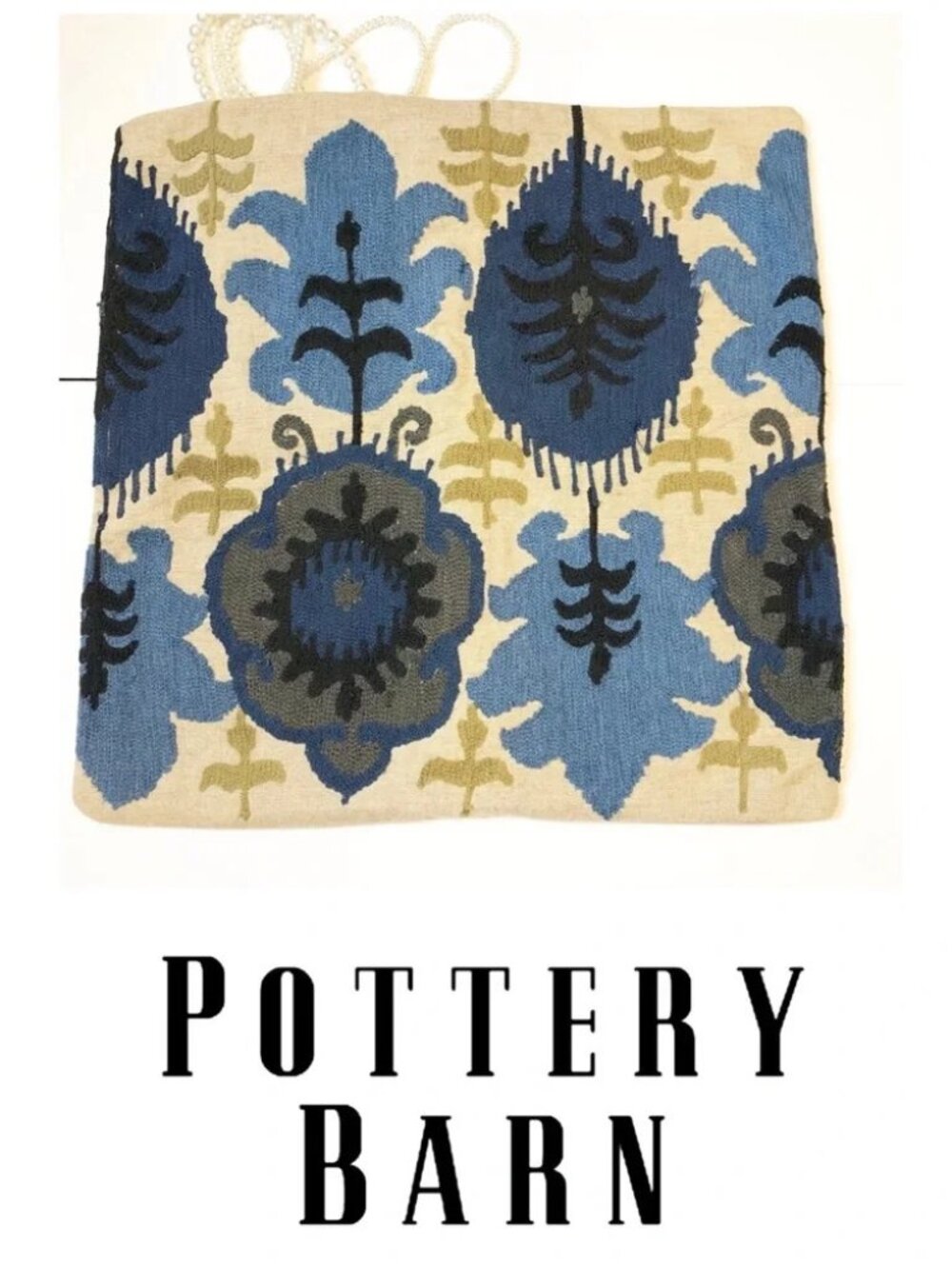 Pottery Barn Ikat Embroidered Pillow Cover – Blue & Tan | 20"x20" | $40